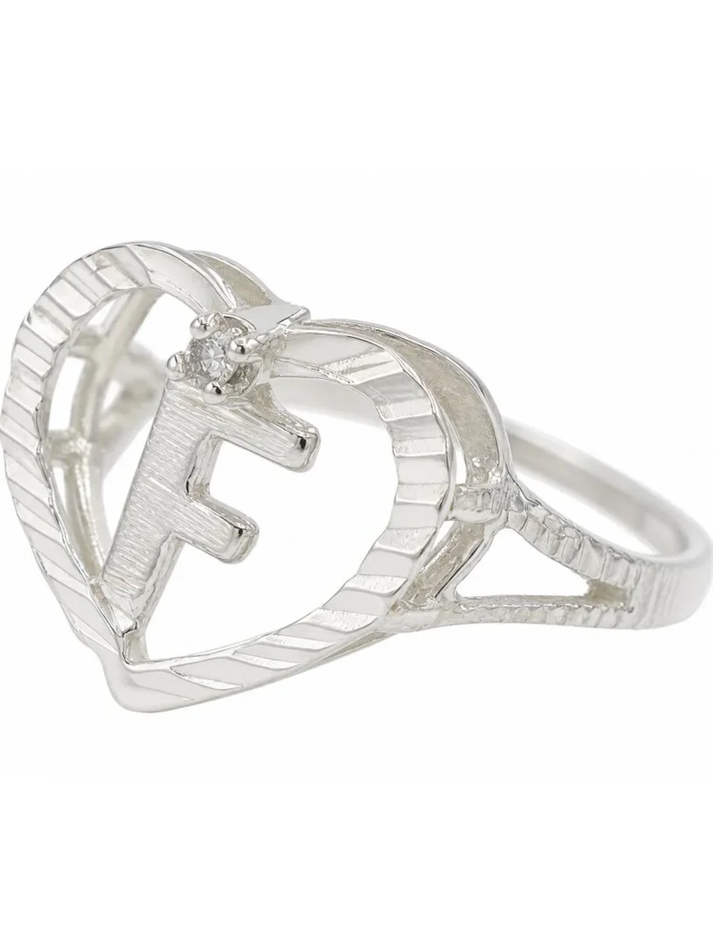 Genuine Diamond Initial F Ring Solid .925 Sterling Silver